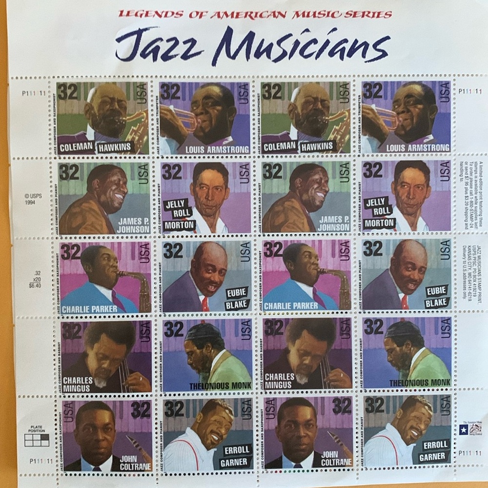 Stamps USPS 1995 Scott # 2983-2992 32-cent Jazz Musicians Mint Sheet 20